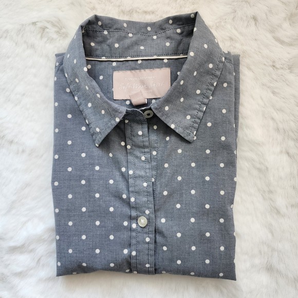 Banana Republic Soft Wash Gray Polka Dot Long Sleeve Shirt Size Small - Picture 8 of 9